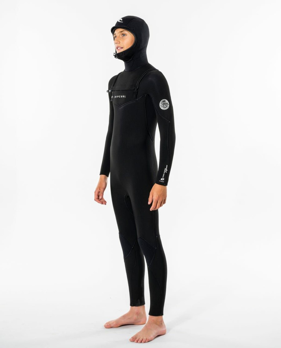 Kids * | Clearance Junior Dawn Patrol 5/4 Hooded Chest Zip Wetsuit Black