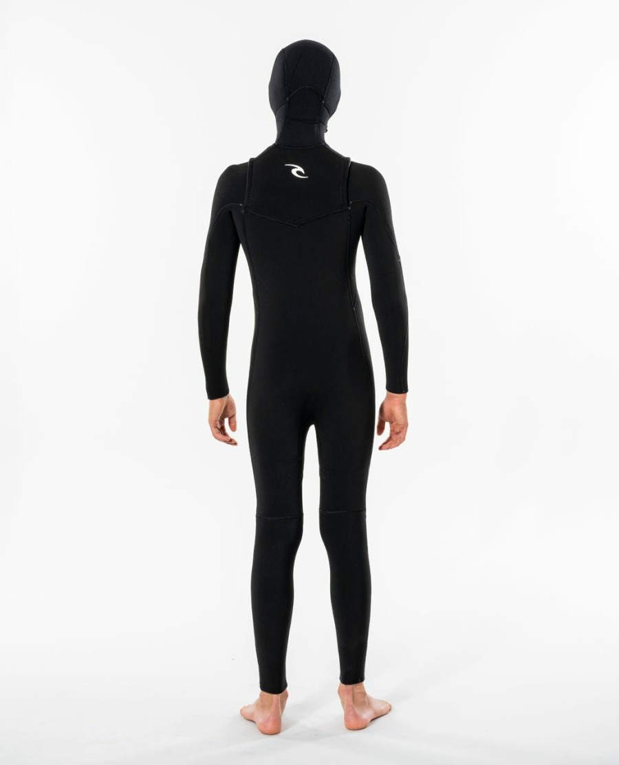 Kids * | Clearance Junior Dawn Patrol 5/4 Hooded Chest Zip Wetsuit Black