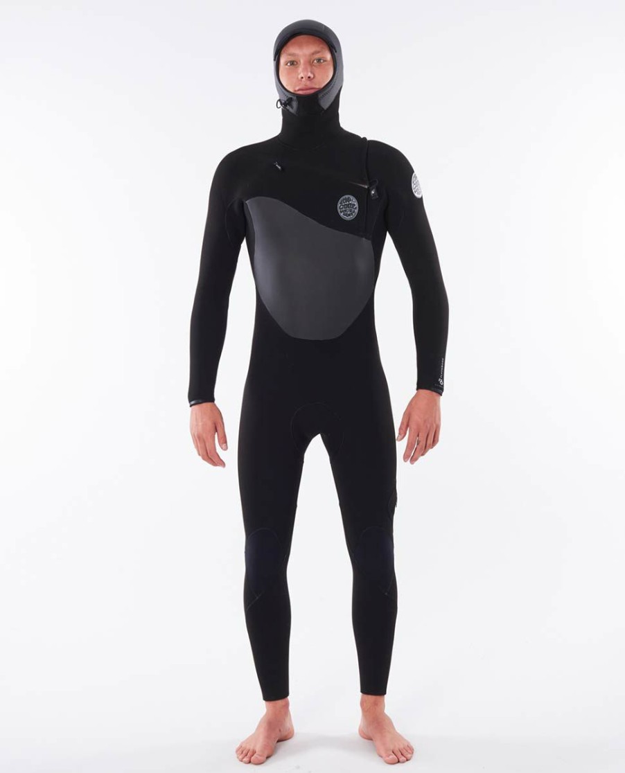 Men * | Limit Offer Flashbomb 6/4 Hooded Chest Zip Wetsuit Black