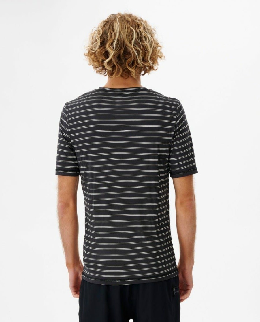 Men * | Half Off Plain Stripe Short Sleeve Upf Rash Guard