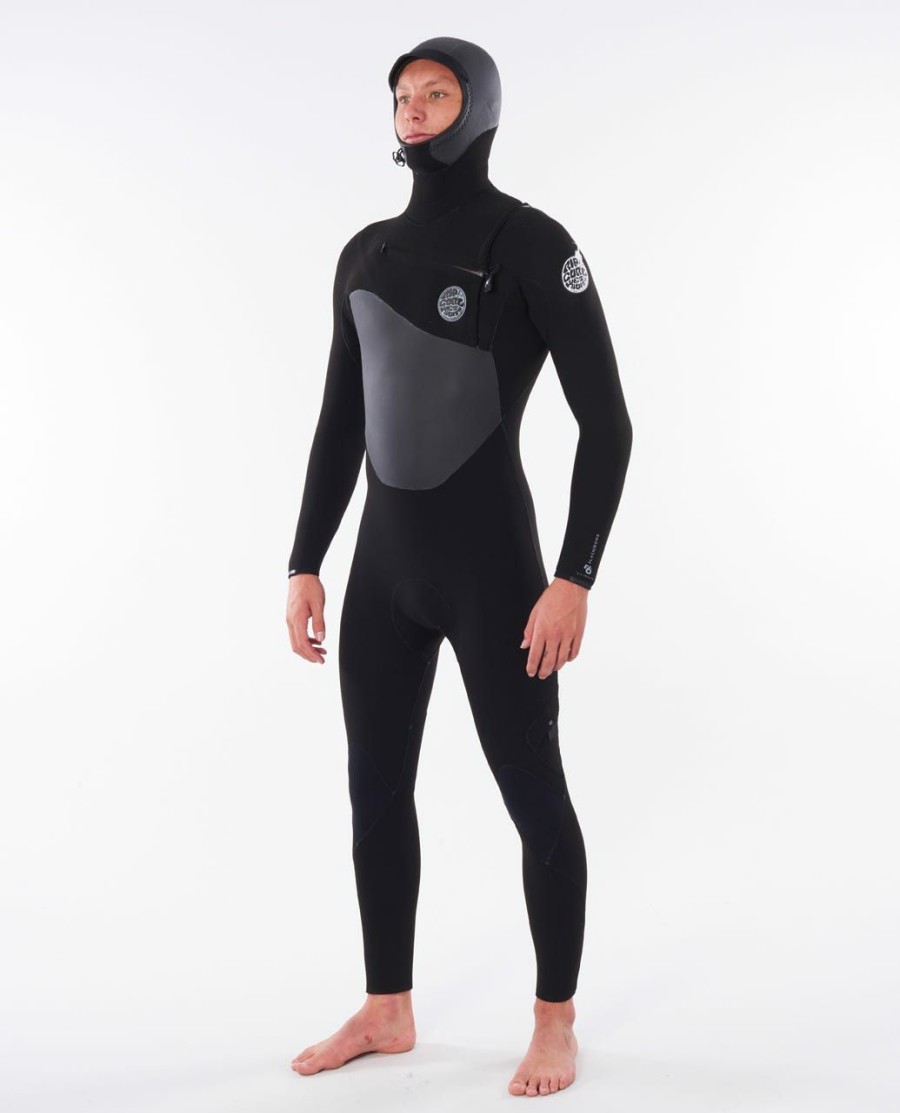 Men * | Limit Offer Flashbomb 5/4 Hooded Men'S Wetsuit Black