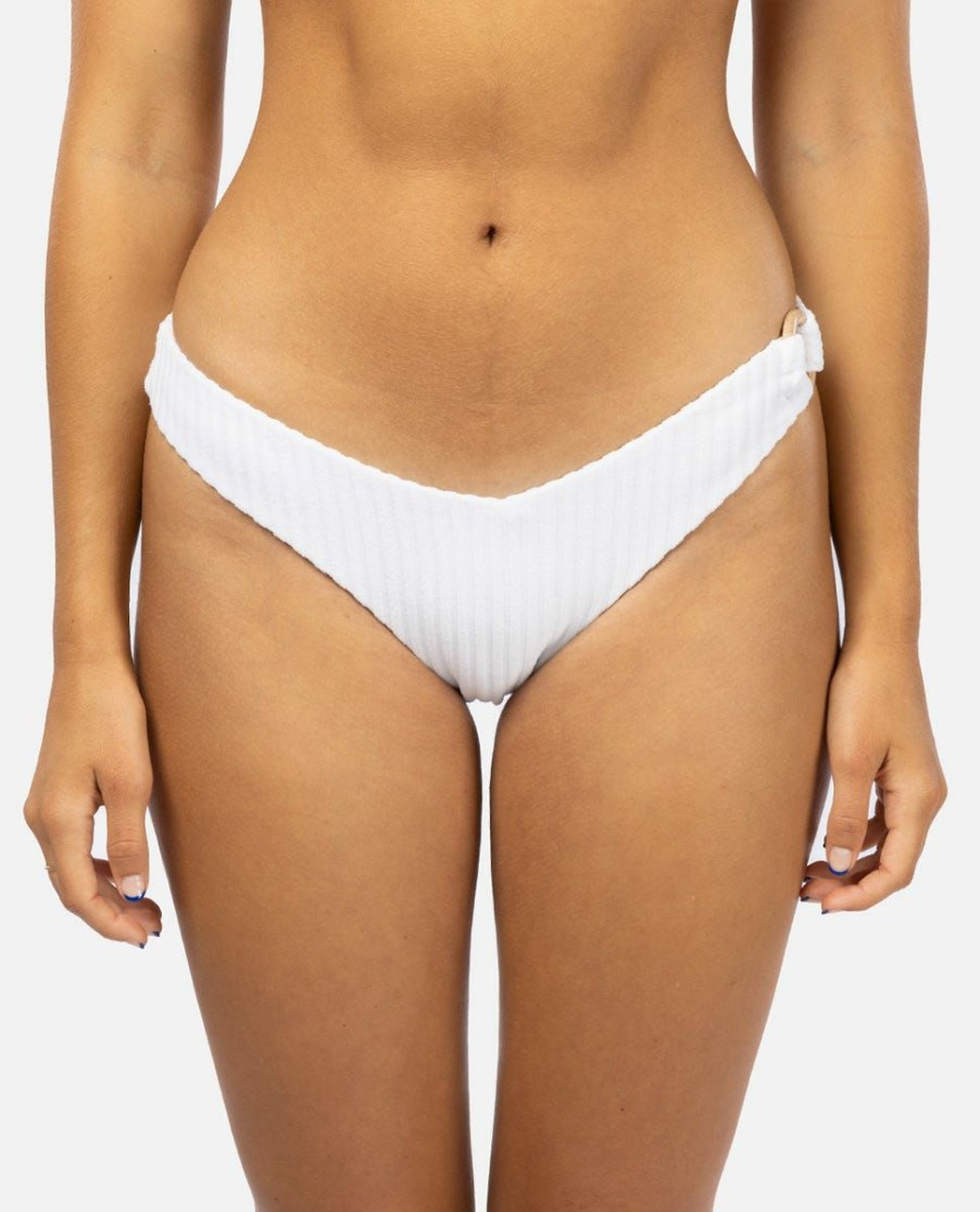 Swimwear * | Prefential Price Rio Terry High Leg Skimpy Coverage Bikini Bottom White