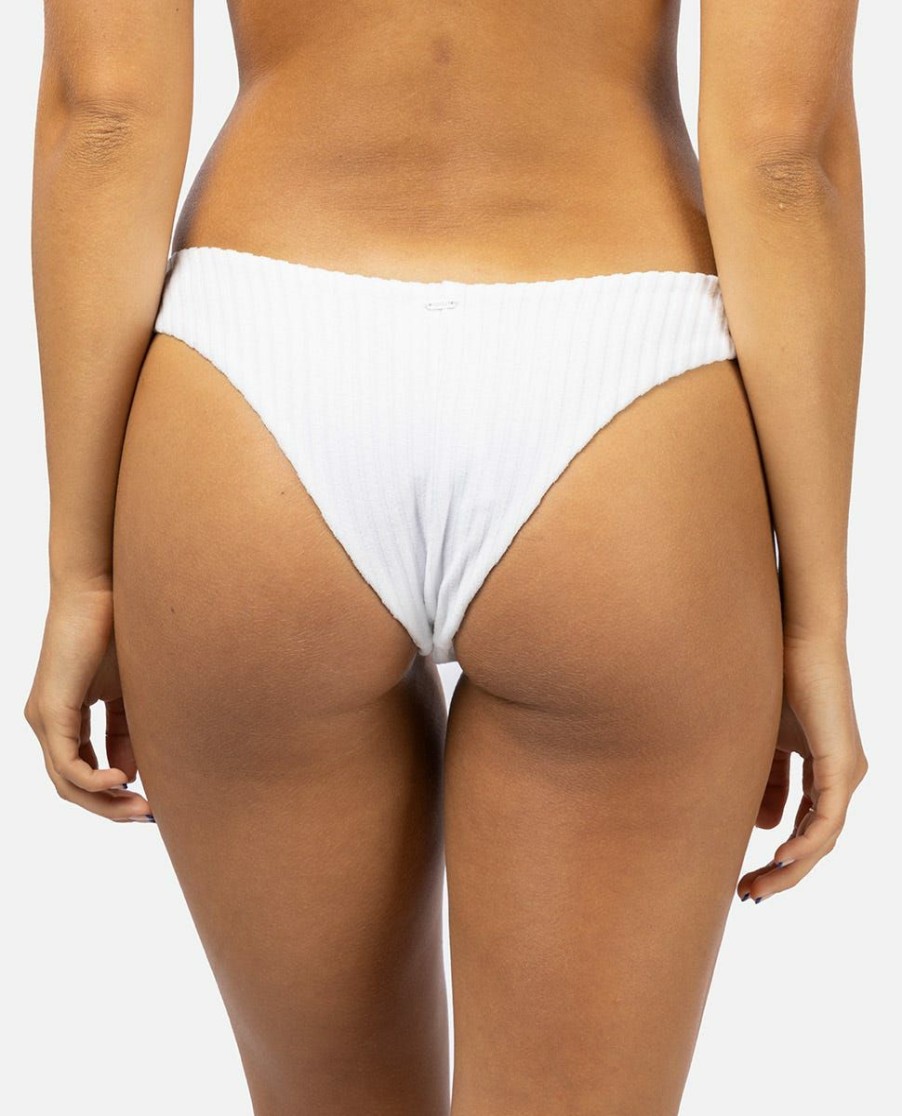 Swimwear * | Prefential Price Rio Terry High Leg Skimpy Coverage Bikini Bottom White