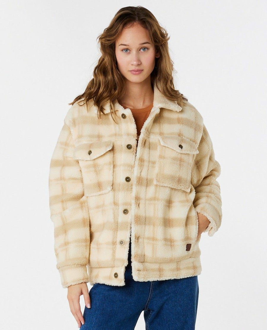 Women * | Special Offers Sunrise Session Sherpa Lined Button Up Jacket Beige