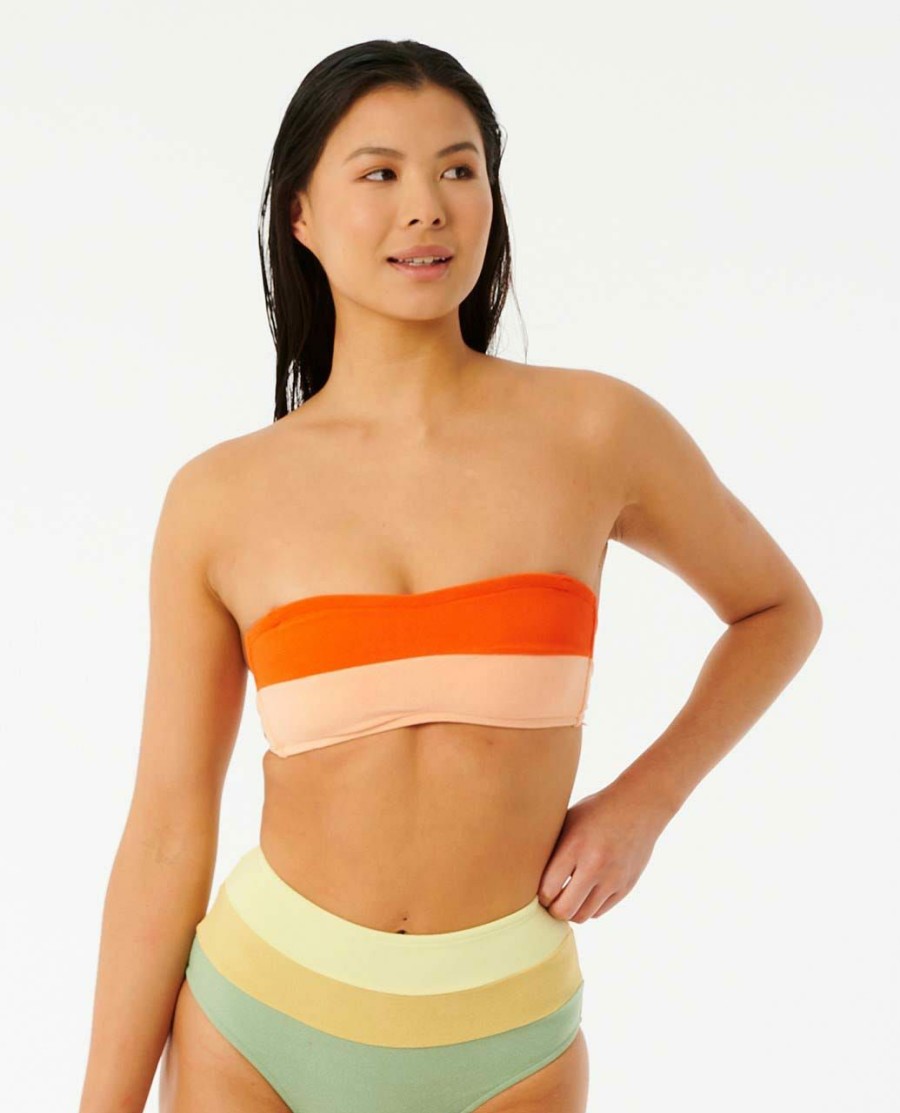 Swimwear * | On Sale Surf Revival Bandeau Bikini Top Hot Orange