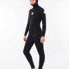 Women * | On Sale Women'S Dawn Patrol 5/4 Chest Zip Hooded Wetsuit Black