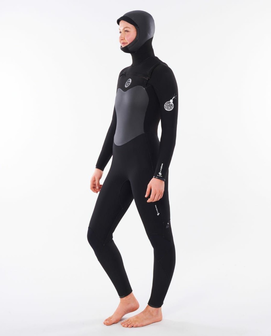 Women * | Limit Offer Women'S Flashbomb 5/4 Hooded Wetsuit Black