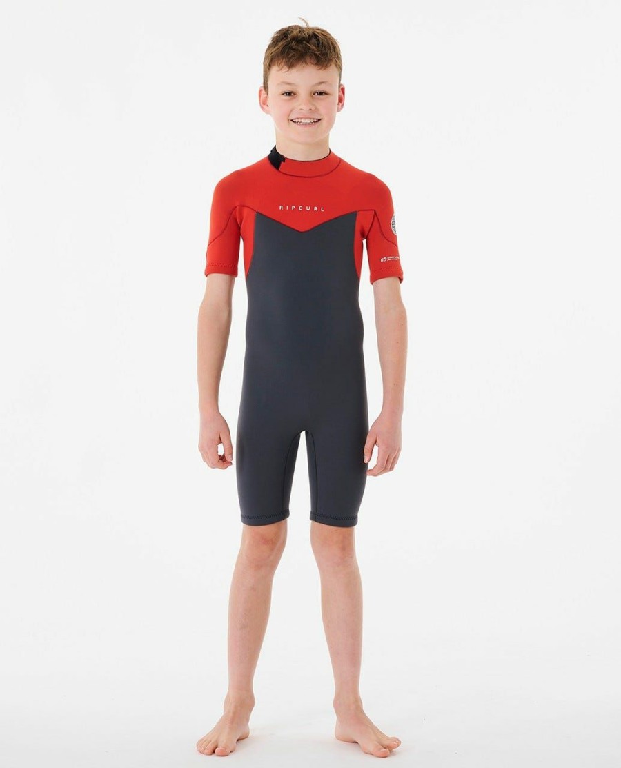 Kids * | Prefential Price Boys Dawn Patrol Short Sleeve Back Zip 2Mm Wetsuit