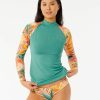 Women * | Discount Online Brazilian Soul Long Sleeve Upf Rash Guard Teal