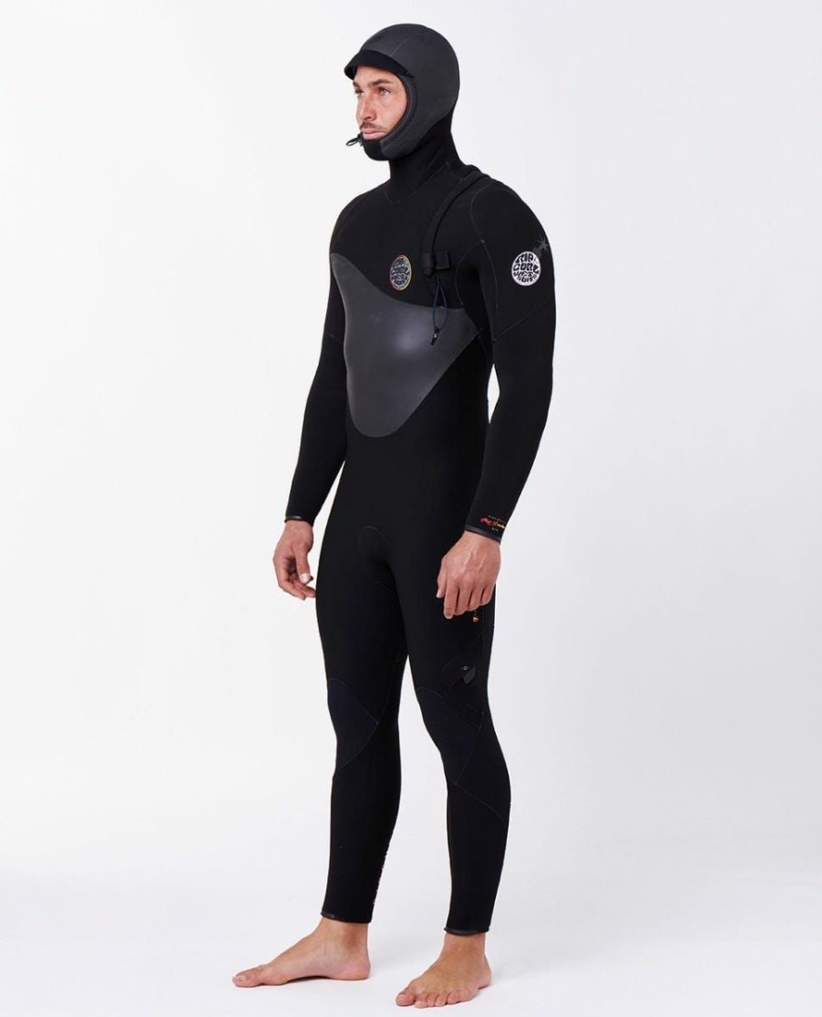 Men * | Discount Online E7 Flashbomb Heatseeker 5/4 Zip Free Hooded Wetsuit Black