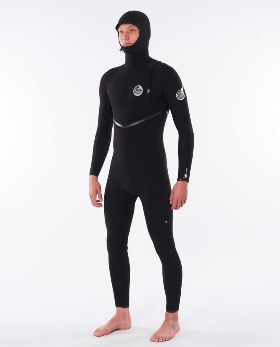 Men * | Prefential Price E-Bomb 4/3 Zip Free Hooded Wetsuit Black