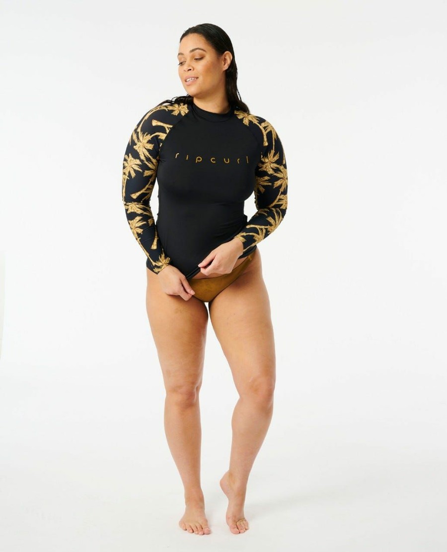 Women * | On Sale Kindred Palms Long Sleeve Upf 50+ Rash Vest Black