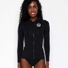 Women * | On Sale Classic Surf Long Sleeve Zip Through Upf Rash Guard Black