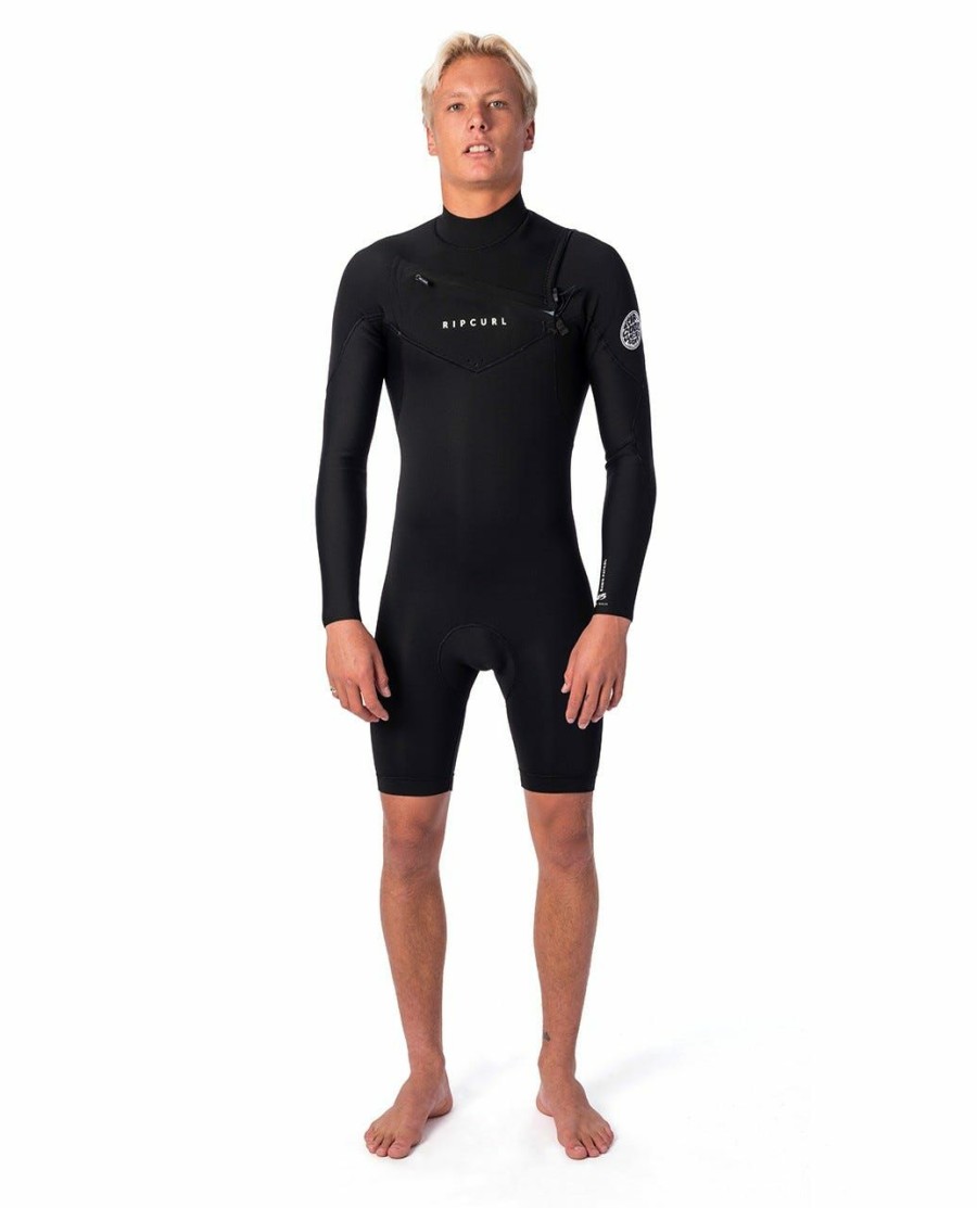 Men * | Clearance Dawn Patrol Long Sleeve 2/2 Chest Zip Wetsuit Black