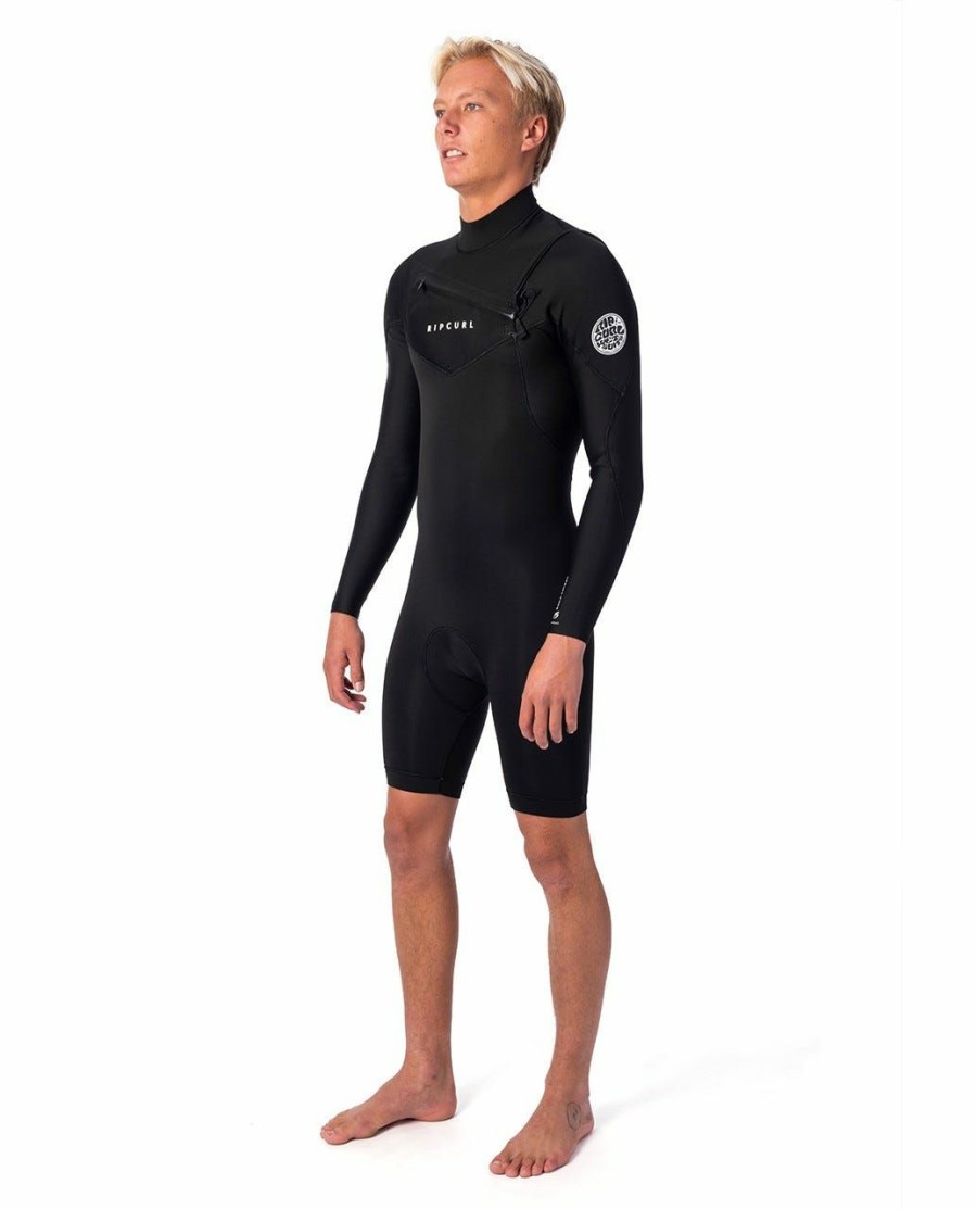 Men * | Clearance Dawn Patrol Long Sleeve 2/2 Chest Zip Wetsuit Black